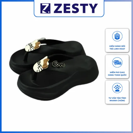 Dép tông xỏ ngón độn đế 5cm dày dặn hình trái tim