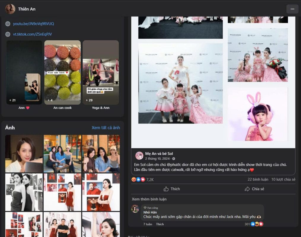 Thiên An khóa bình luận trên Facebook