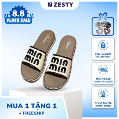 Dép lê nữ quai ngang đế bệt êm chân loại đẹp cao 3cm Min Min