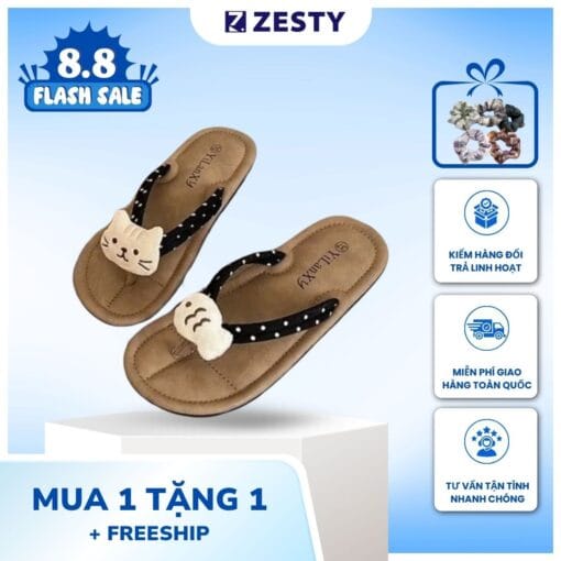 Dép xỏ ngón nữ mèo cá siêu kute chống Zesty siêu