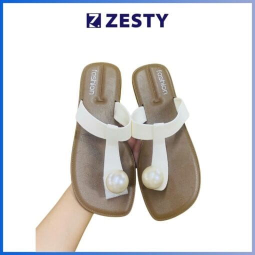 Dép kẹp nữ đá ngọc trai thanh lịch đi biển đi chơi phong cách Hàn quốc Zesty