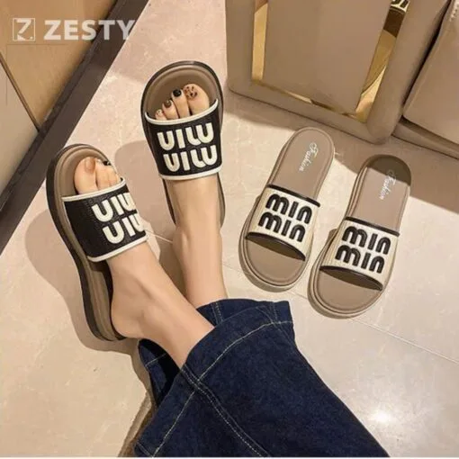 Dép lê nữ quai ngang đế bệt êm chân loại đẹp cao 3cm Min Min