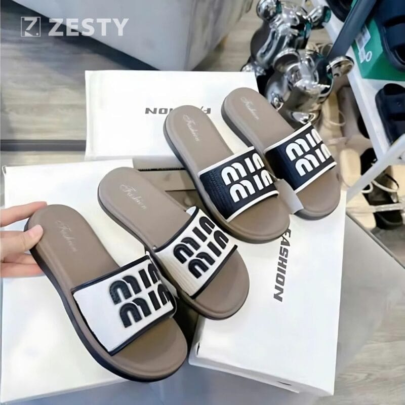 Dép lê nữ quai ngang đế bệt êm chân loại đẹp cao 3cm Min Min