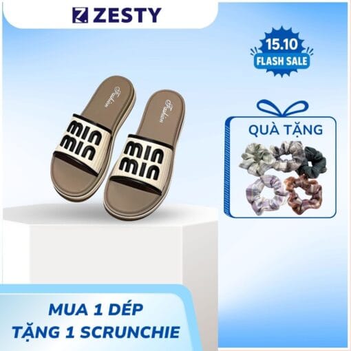 Dép lê nữ quai ngang đế bệt êm chân loại đẹp cao 3cm Min Zesty