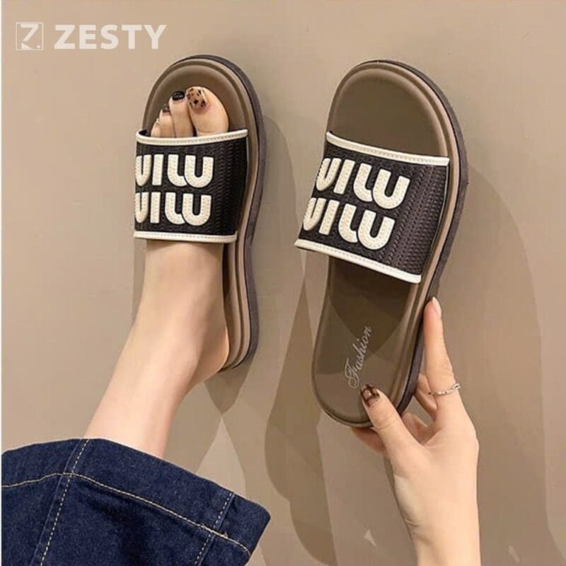 Dép lê nữ quai ngang đế bệt êm chân loại đẹp cao 3cm Min Min